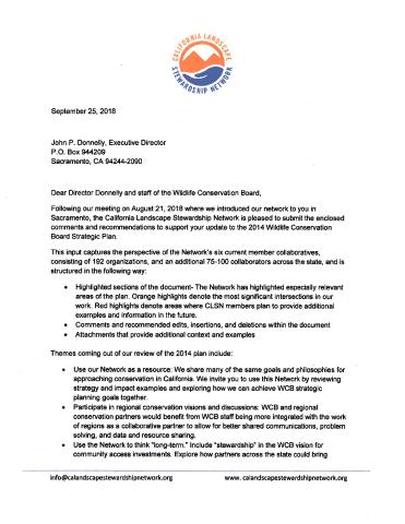 Comments on Wildlife Conservation Board Strategic Plan Update