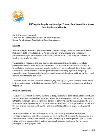 Shifting the Regulatory Paradigm Toward Bold Immediate Action for a Resilient California