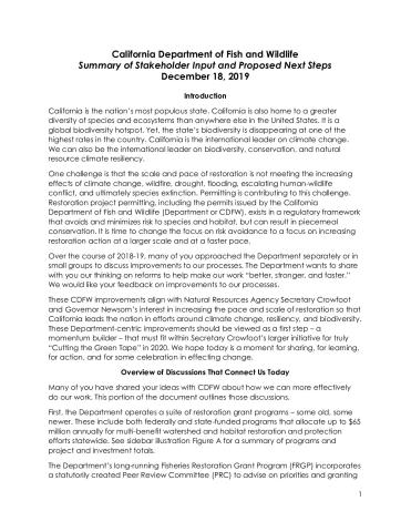 Better, Stronger, Faster: Summary of Stakeholder Input and Proposed Next Steps