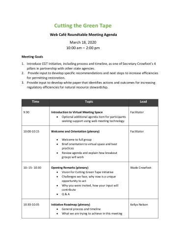 Cutting Green Tape March 18 Agenda