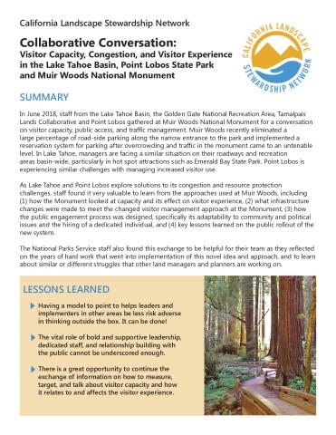 Collaborative Conversation: Visitor Capacity, Congestion, and Visitor Experience in the Lake Tahoe Basin, Point Lobos State Park and Muir Woods National Monument