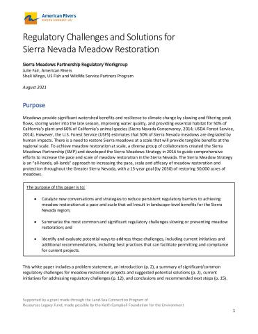 Regulatory Challenges and Solutions for Sierra Nevada Meadow Restoration