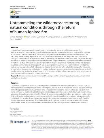 Untrammeling the wilderness: restoring natural conditions through the return of human-ignited fire